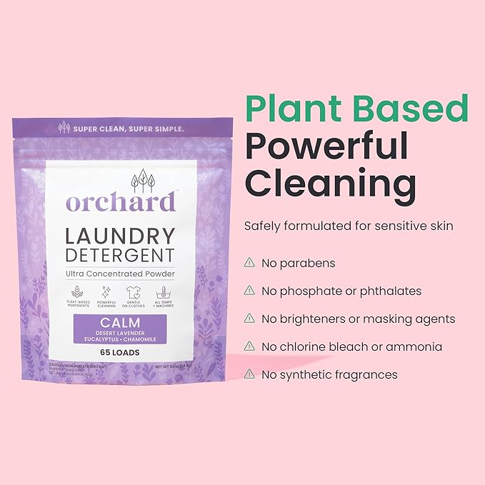 Orchard Laundry Detergent Powder Natural Deep Cleaning Laundry Powder for Sensitive Skin - Lavender Chamomile - Plant Based Effective Ingredients - 3.5lbs - Enzyme-Powered, Eco Friendly Detergent