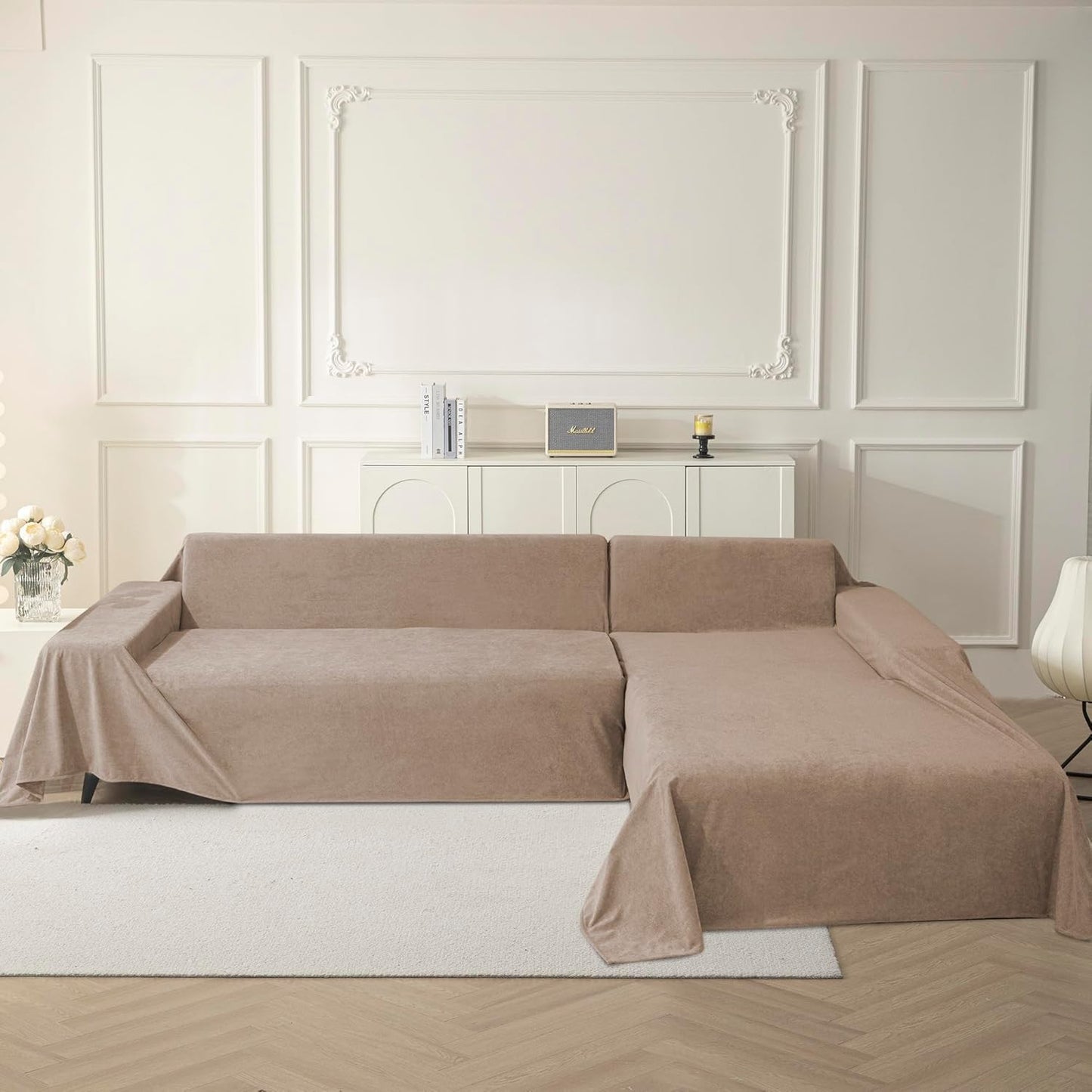 MYSKY HOME Sofa Slipcovers Sofa Covers Washable, Couch Cover for 3-4 Cushion Couch Sofa, Dog Couch Covers Furniture Protector Cover Non Slip Soft Couch Sofa Cover, 91"x 150", Khaki