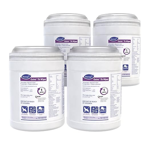 Diversey Oxivir Tb 101105152 Ready-to-Use Disinfectant Cleaning Wipes, Accelerated Hydrogen Peroxide, Standard 6x7-Inch Sheets, 160-Wipes, 1-Canister (Pack of 4)