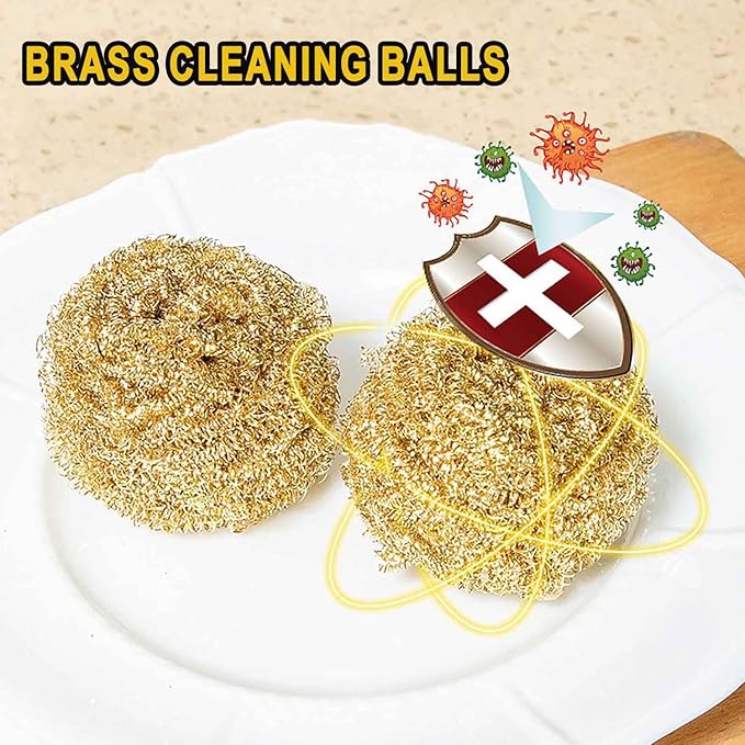 6PCS Brass Kitchen Cleaner, Scrubbing Scour Copper Scrubber Non Scratch Dishes Scrubber Kitchen Steel Wool Easy Scouring Scrubbing Brush Pot Pan Oven Washing Ball Golden Copper Scrubber