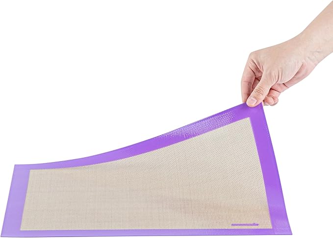 Restaurantware Half Size Baking Mat 1 Heat-Resistant Cooking Mat - Allergen-Safe Reusable And Ultra-Durable Tan And Purple Silicone Nonstick Mat For Pans And Rolling 11.8 x 15.75 Inch