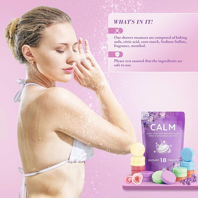 DeckTheHalls 18 Pack Shower Steamers - Shower Bombs with Lavender Mint Rose Coco Sea Grapefruit Natural Fragrance, Self Care & Relaxation Presents for Women and Men - Birthday Presents
