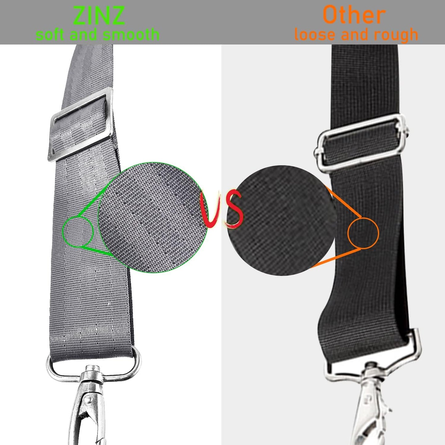 ZINZ 77 Inch Shoulder Strap Univesal Bag Strap with Fixed Pad Ultra Thick Plus Long & Breathable Cushion, Replacement Strap for Bags,Gray