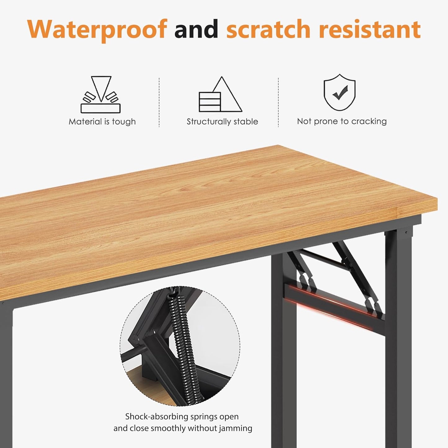 DlandHome Folding Desk Small Desk 31.5 inches Computer Desk for Home Office Folding Table Writing Table for Small Spaces No Assembly Required Teak & Black Frame