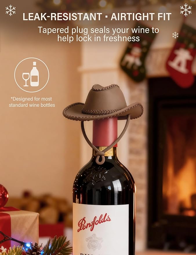 Cowboy Hat Wine Stopper, Funny Wine Gift for Wine Lovers, Wine Accessories, Silicone Bottle Stopper Keeps Wine Fresh, Stocking Stuffers White Elephant Gifts for Adults Men Women