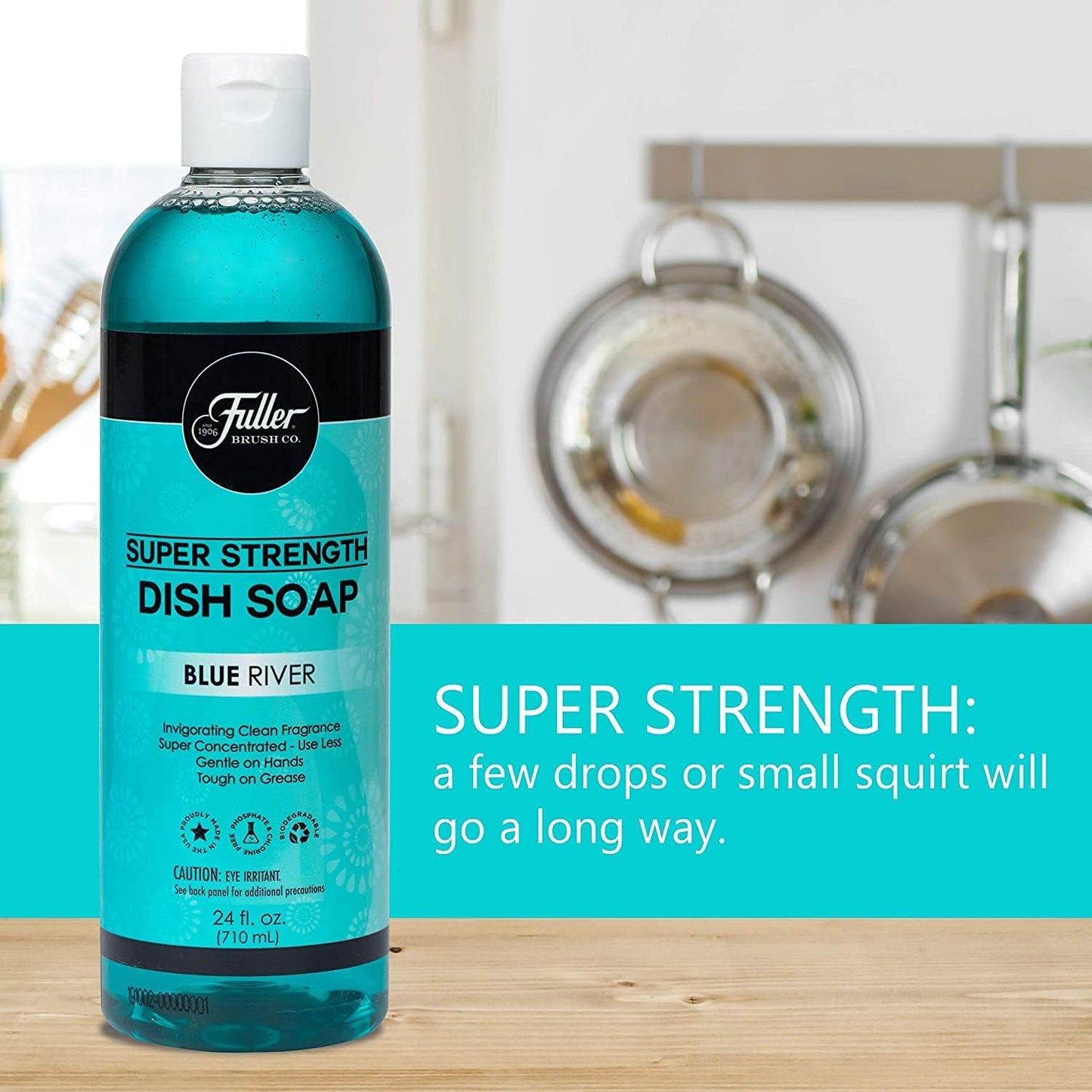 Fuller Brush Super Strength Dish Soap ? Economical ? Use Much Less ? For Dishes, Glasses, Silverware, Utensils, Pots, Pans, Countertops, Tables ? Invigorating Fragrance (Blue River)
