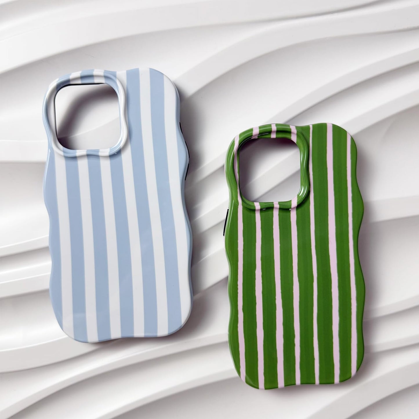 Xqagu For Iphone 15 Pro Case Striped Cute Aesthetic Stylish Trendy Wave Protective Phone Case Durable Shockproof-Green