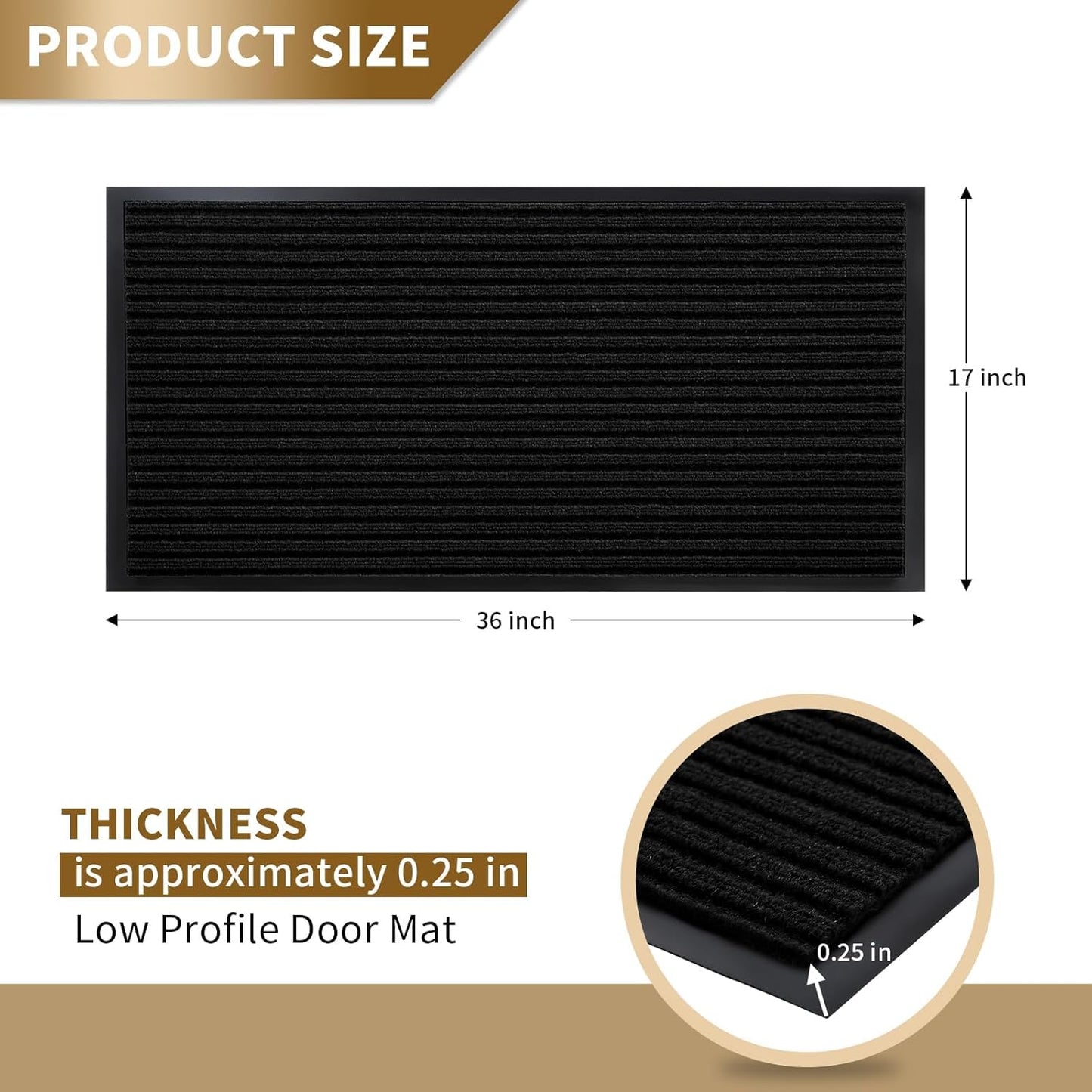 Yimobra Front Door Mat Outdoor Indoor Entrance, 100% Waterproof All-Season All Weather Doormat, Welcome Matt Outside Entry, Non Slip, Low Profile, Heavy Duty Patio Porch Floor Mats,36 x 17,Black