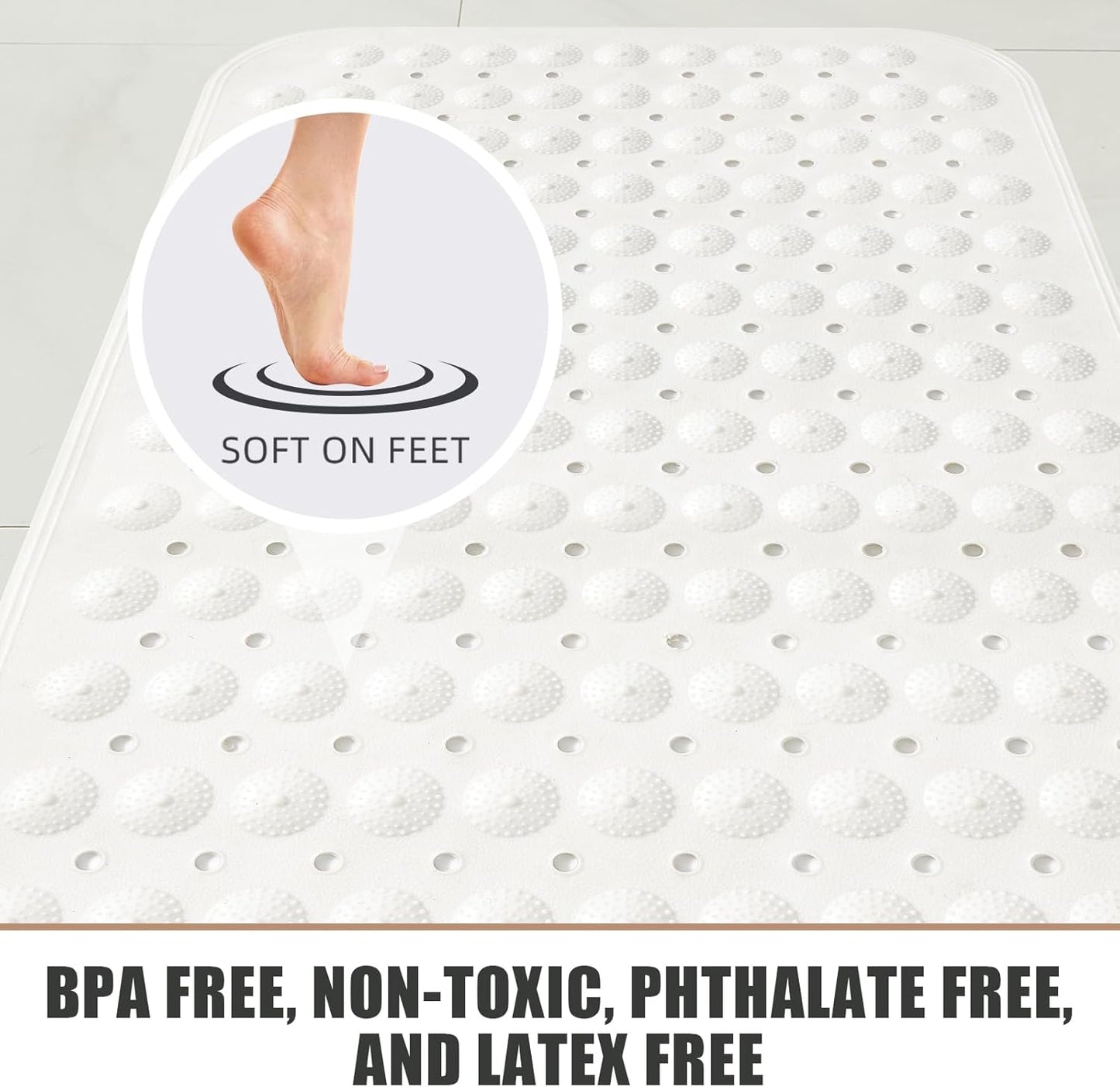 ZHICHENG Bath Mat - Shower Mat Non Slip - Long 31.88 x 15.74 Inch Bathroom Mats for Tub Nonslip - Anti Slip Bathmats - Bathtub Mat Non Slip with Massage Particles (White)