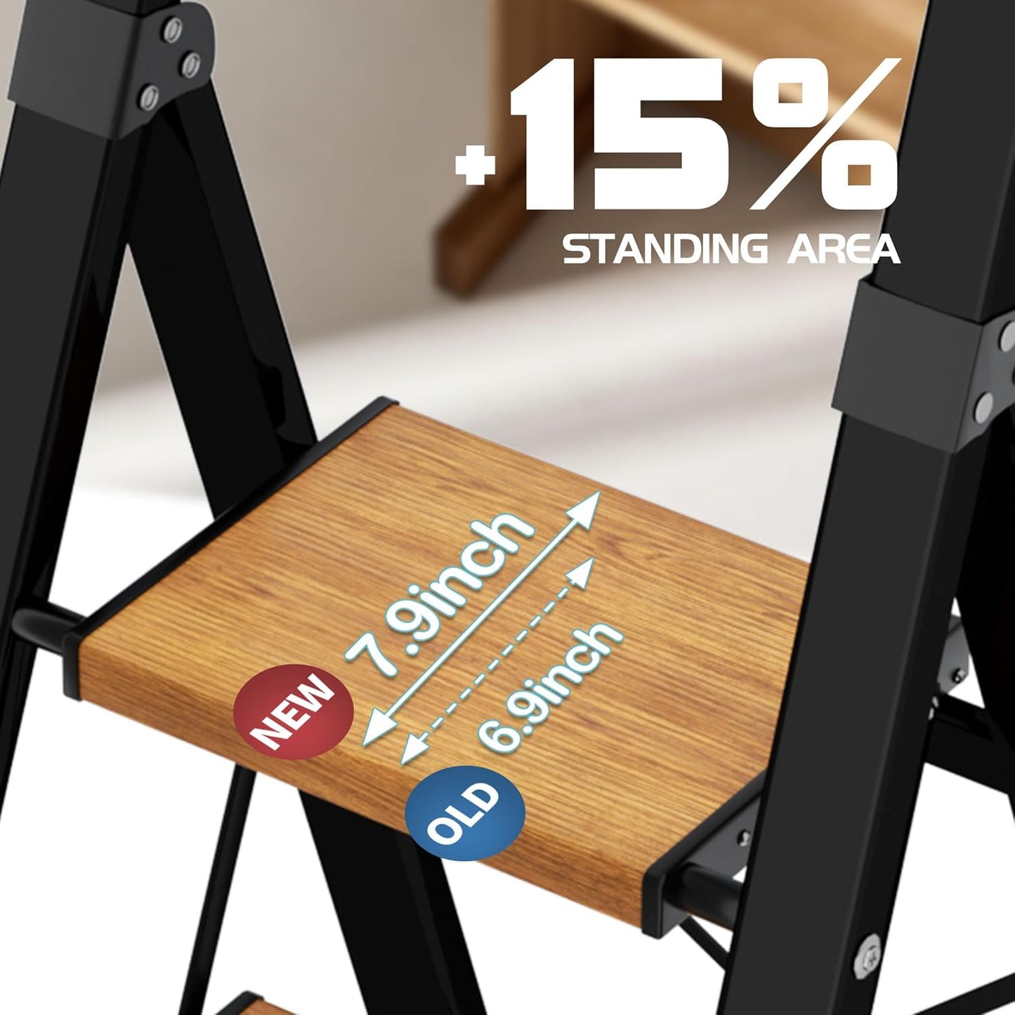 4 Step Ladder,Lightweight Folding Step Stool with Aluminum Wide Pedal& Convenient Handgrip,330lbs Capacity Steel Ladder for Household and Office(Black &Woodgrain)