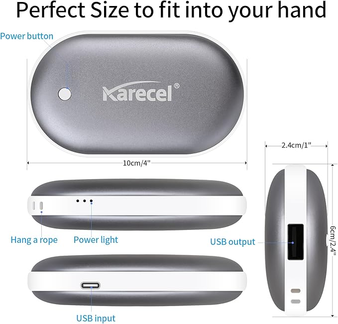 Karecel Rechargeable Hand Warmer, 5200mAh Double-Sided Instant Heating Electric Hand Warmer Power Bank, Up to 11Hrs, USB Portable Handwarmer Pocket Heater, Tech Gifts for Men Women, Winter Essentials
