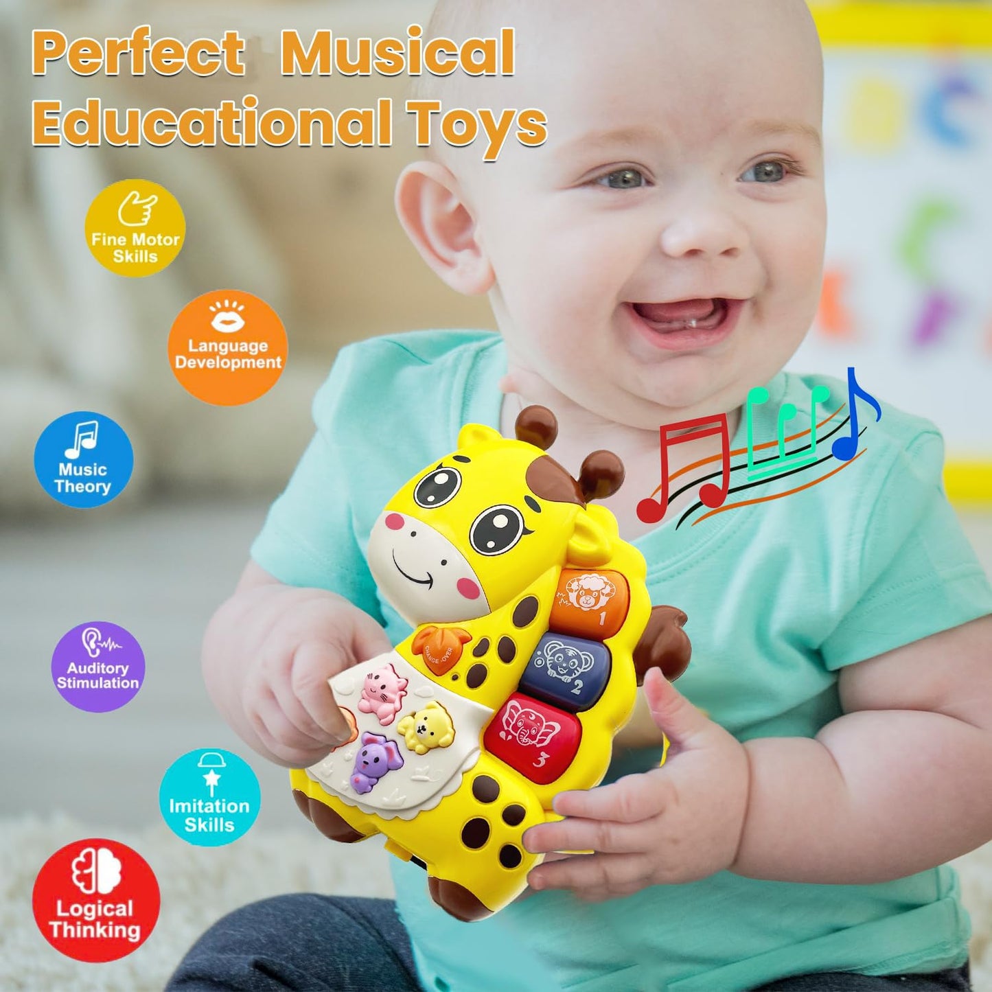 AFKSTL Baby Piano Toy, 6-12 Months Light Up Musical Baby Toys for 0 3 6 9 Months, Early Learning Educational Boys Girls Gifts (Giraffe)