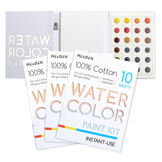 MEEDEN Watercolor Paint Set - 24 Colors Painting Supplies with 10 Watercolor Papers & Brush, Portable Art Paint Kit Perfect as Travel Set for Outdoor Artist