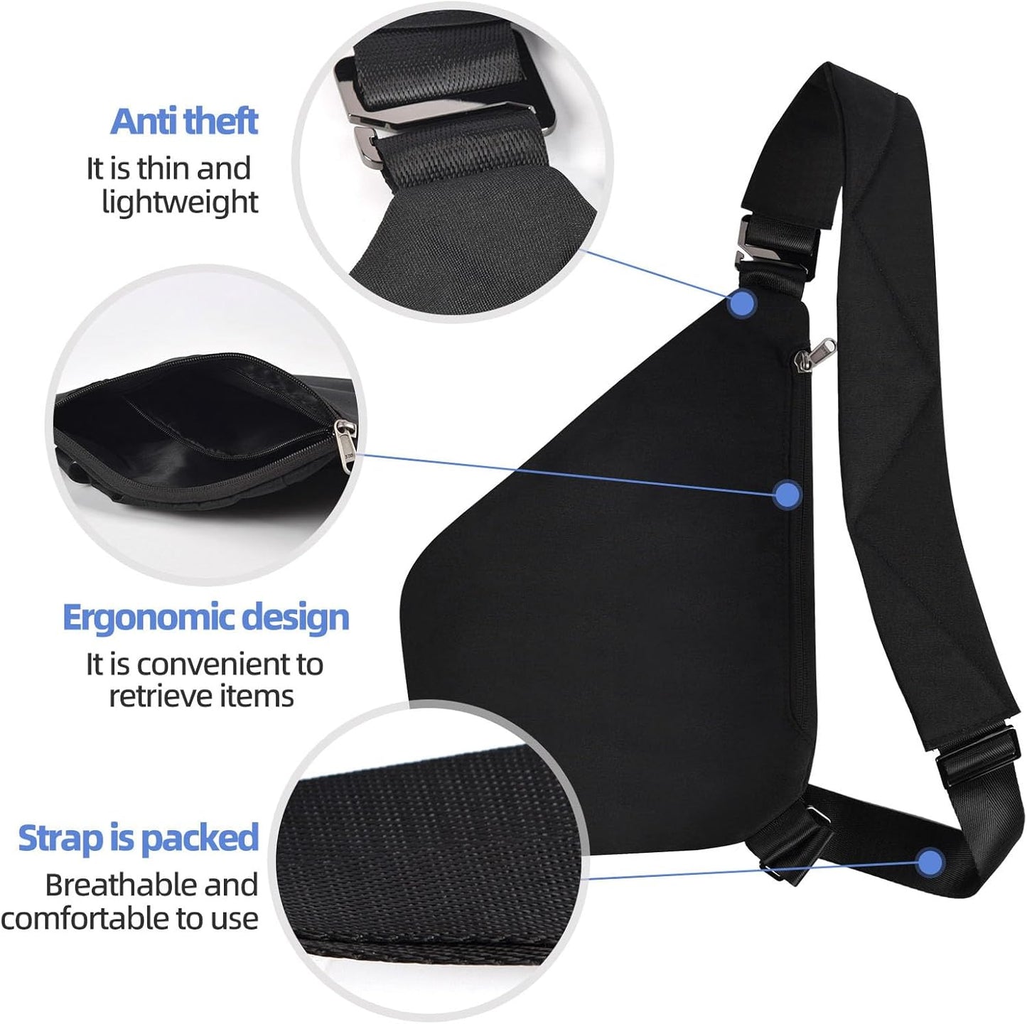 Anti Theft Crossbody Bag,Anti Theft Travel Bag for Women Men,Sling Crossbody Bag for Travel, Sport, Work
