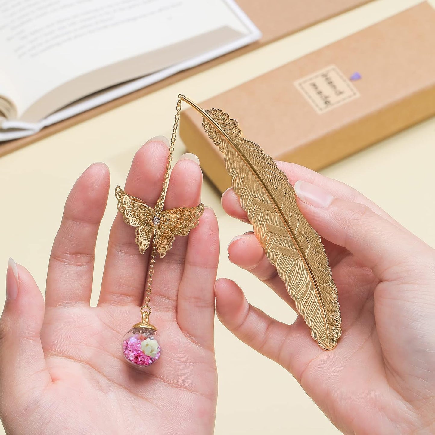 Vintage-Style Metal Feather Bookmark with Butterfly Charm Mothers Day Teacher Appreciation Gifts Christmas Stocking Stuffers for Women Girls Mom Lady Readers Book Lovers