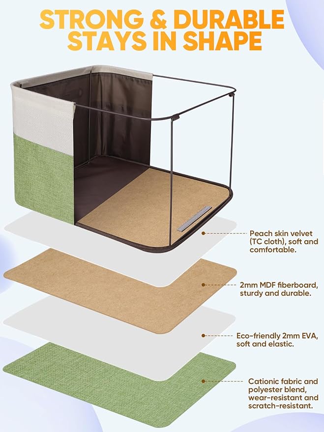 BALEINE 4 Pack Fabric Storage Bins for Shelves, Linen Storage Baskets for Organizing, Decorative Closet Bins for Clothes, Home (Green, 12"x8"x8")