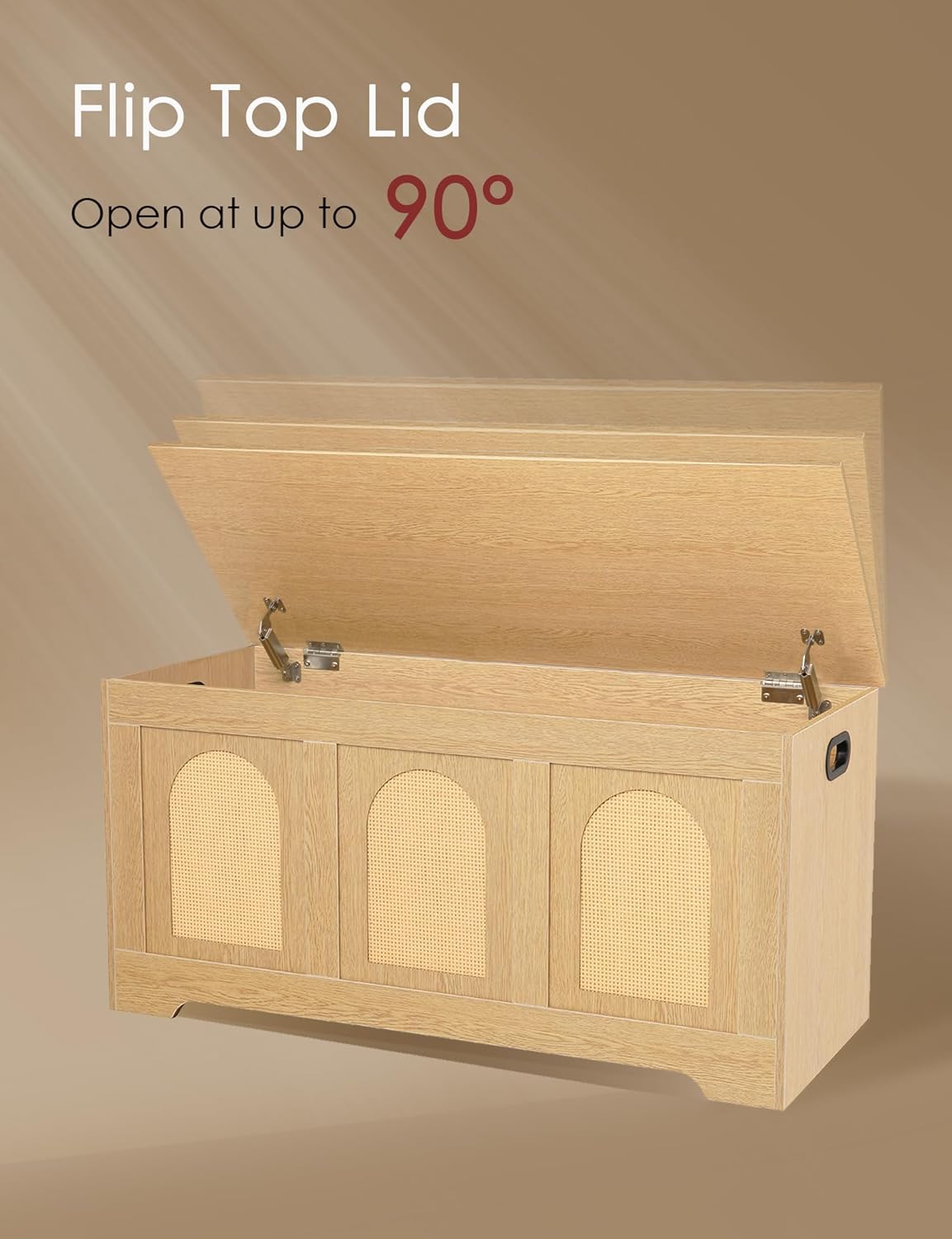 DINZI LVJ Storage Chest, 39.4" Rattan-Like Box with 2 Safety Hinges, Wooden Entryway Shoe Bench with Flip-Top, Storage Trunk for Living Room, Bedroom, Easy Assembly, Natural