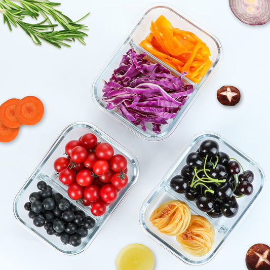 M MCIRCO 10-Pack,30 Oz Glass Meal Prep Containers 2 Compartments Airtight Lunch Bento Boxes with Lids, Glass Food Storage Containers, Microwave, Oven, Freezer and Dishwasher