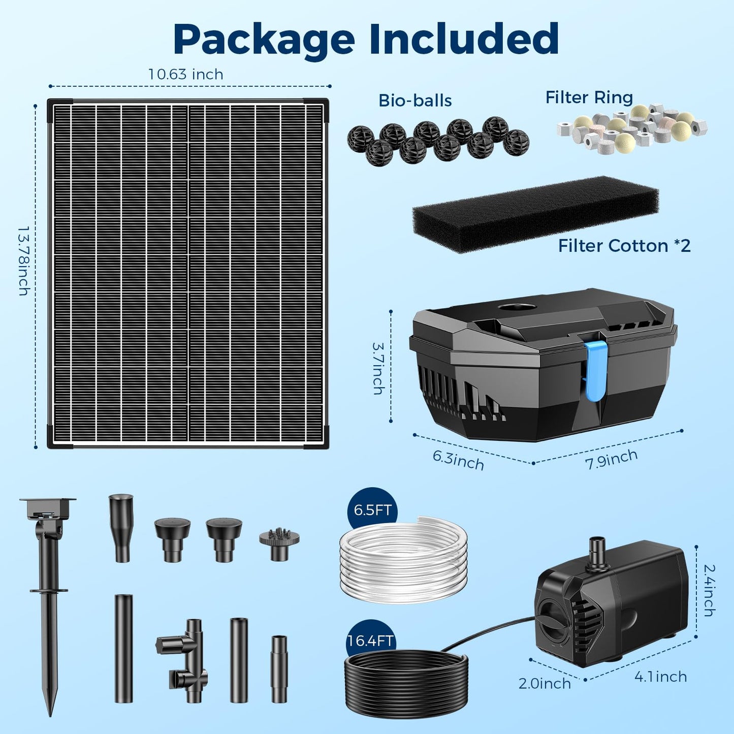 NFESOLAR 20W Solar Pond Filter Kit with Fountain Pump, 160 GPH Solar Pond Pump & Outdoor Filter Box, Submersible Water Pump with 16.5FT Cable & 6.6FT Tubing for Koi Pond, Fish Tank, Garden Fountain