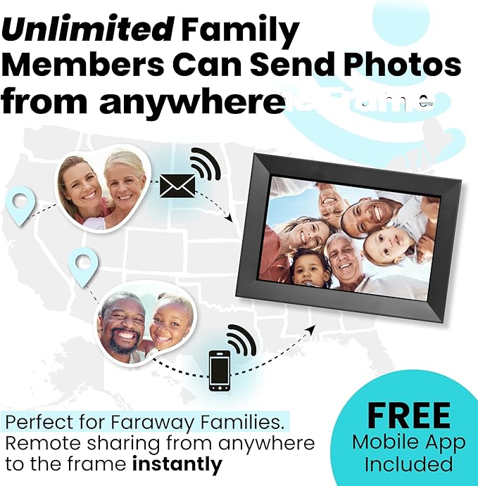 PhotoSpring w/Battery, 10in WiFi Digital Frame, No Subscription, Email App Web, USA Company, 32gb, Touch Screen, Play Videos up to 5 mins