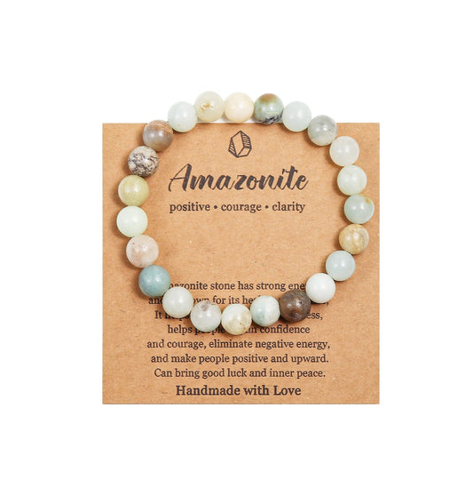 Pingyongchang Stress Relief Anxiety Yoga Bracelet,Healing Crystal Stone Mantra Bracelets for Women Men Natural Beaded Birthday Gifts Inspirational Jewelry for Men-Amazonite