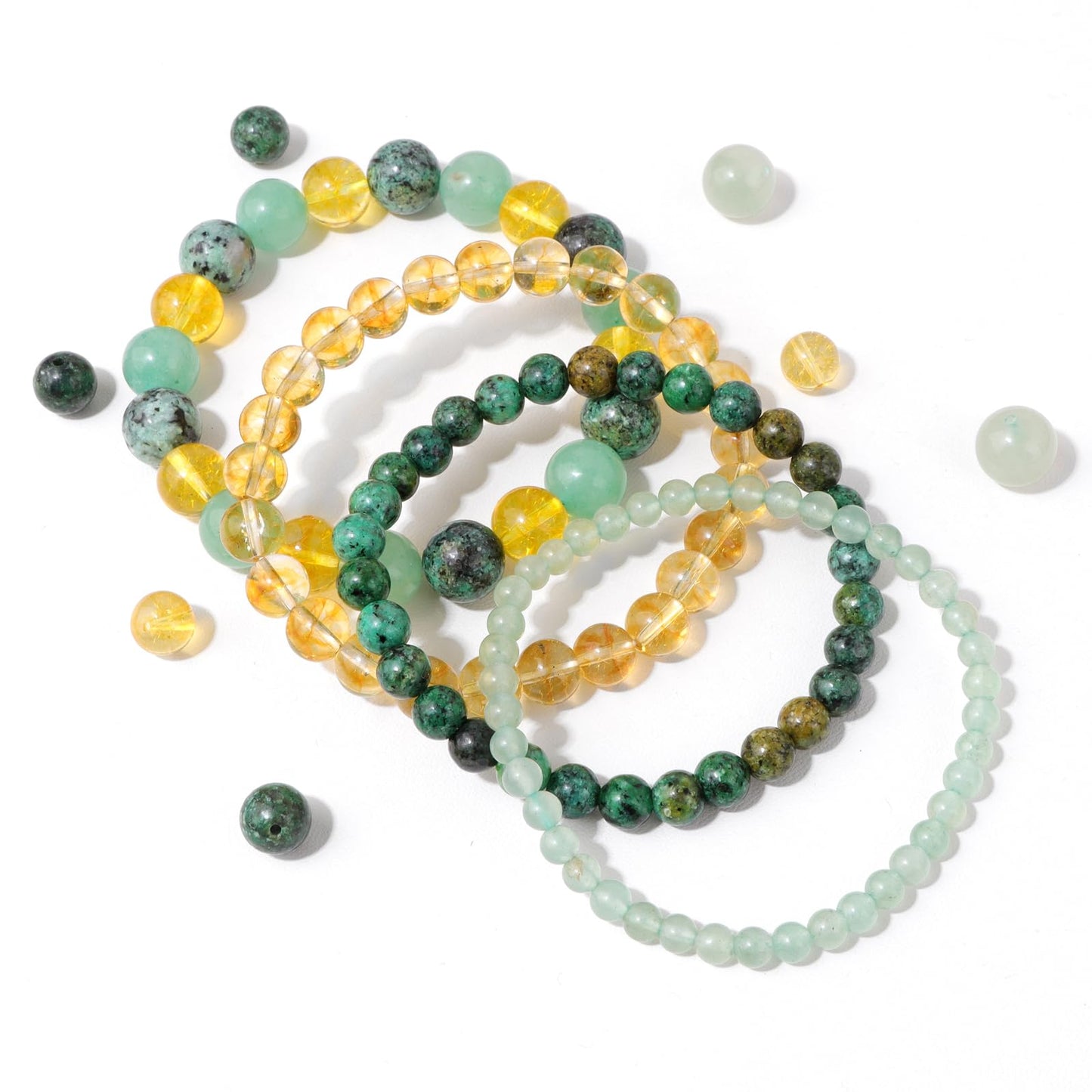 Vinswet 4pcs Natural Stone Beaded Bracelets for Women Men,Healing Crystal Gemstones Stretch Bracelet,4mm 6mm 8mm 10mm Aventurine African Turquoise Citrine Anxiety Stress Relief Bracelet Jewelry Gifts