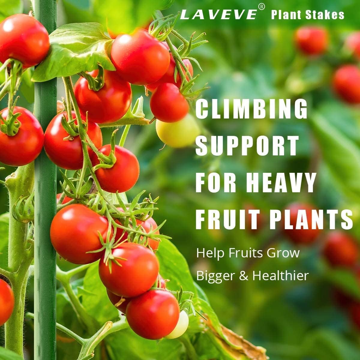 LAVEVE Garden Stakes 48 Inches Heavy Duty Steel Tomato Stake, Plastic Coated Support for Securing Trees, Climbing Plants, Cucumber, Beans, Pack of 20