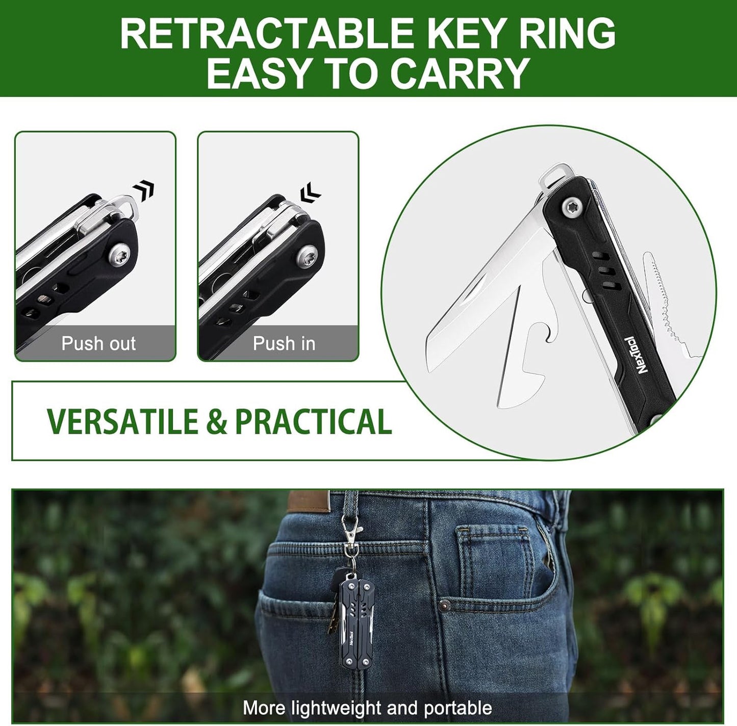 NexTool Mini Sailor S11 Keychain Multitool, 11-in-1 Compact EDC Pliers with Pocket Knife, Scissors & Screwdrivers, Lightweight Small Multitool for DIY, Travel, Camping, and Gift, Cool Gadget for Men