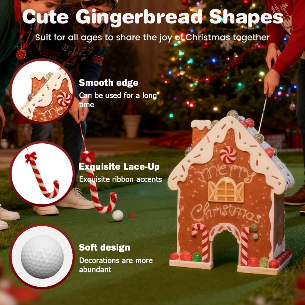 Gingerbread Golf Game Set, 2026 New Christmas Mini Golf Course with Candy Cane Clubs 6 Balls, Funny Indoor Gingerbread House Golf Game Kit for Family Holiday Party (1set 1balls)