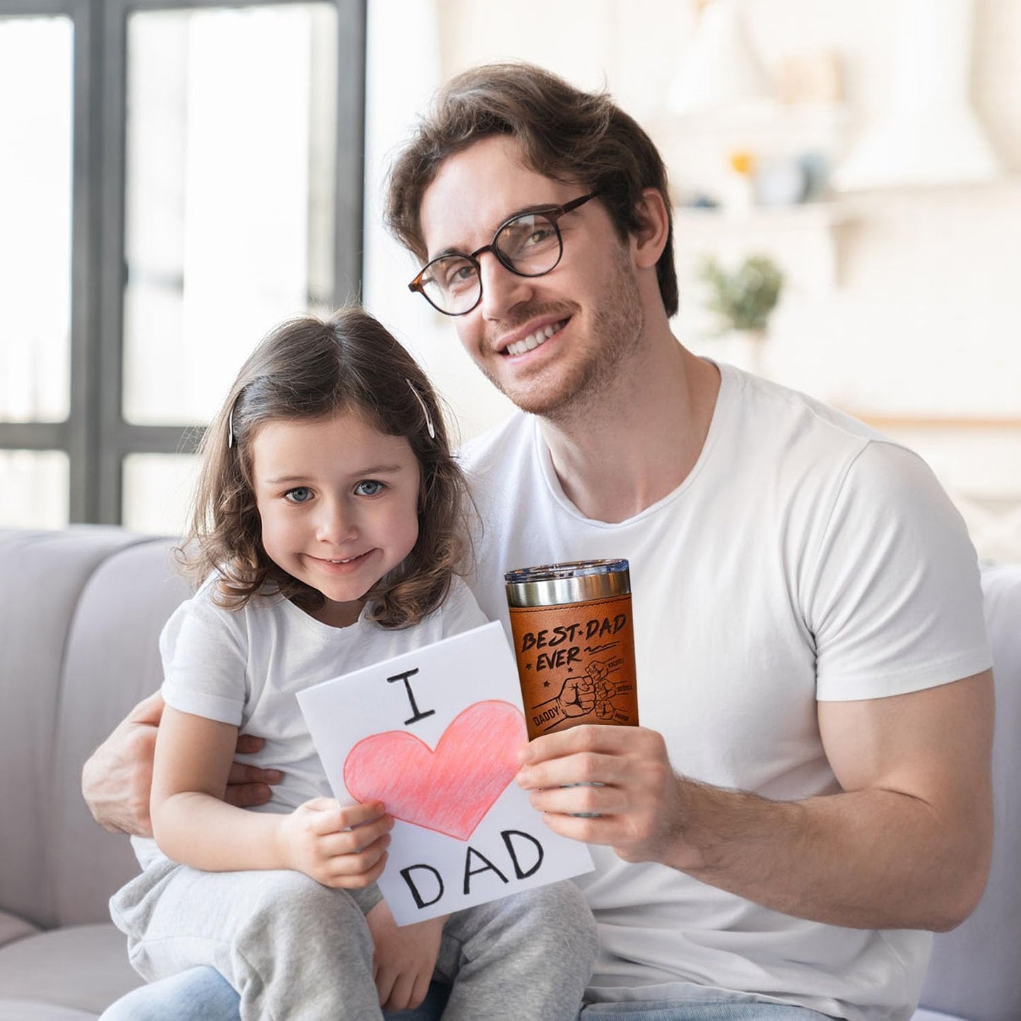 Like Father Like Daughter Tumbler, Personalized Engraved Fathers Day Dad Leather Tumbler 20oz, Custom Name Daddy and Daughter Tumblers Mug Gifts for Dad Birthday Fathers Day (style01)
