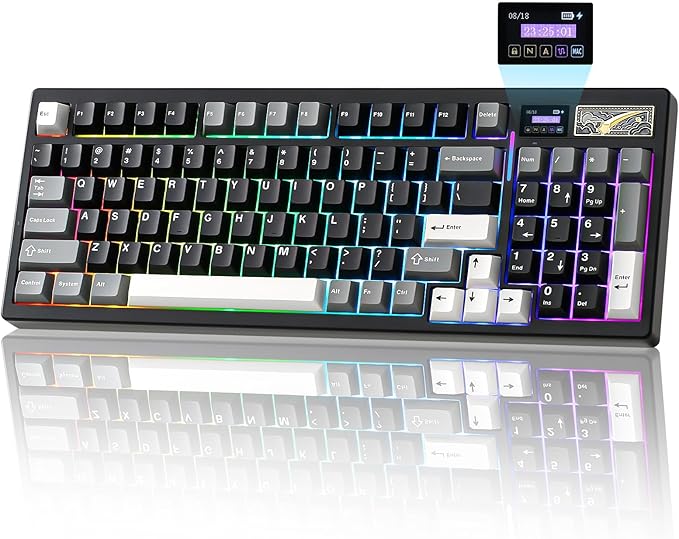 YUNZII IF99 Wireless Mechanical Gaming Keyboard with Smart LCD Display, QMK/VIA Programmable BT/2.4G/USB-C Gasket Mounted Hot Swap RGB 96% Layout for Mac/Win (Black, Gateron Zero Switch)