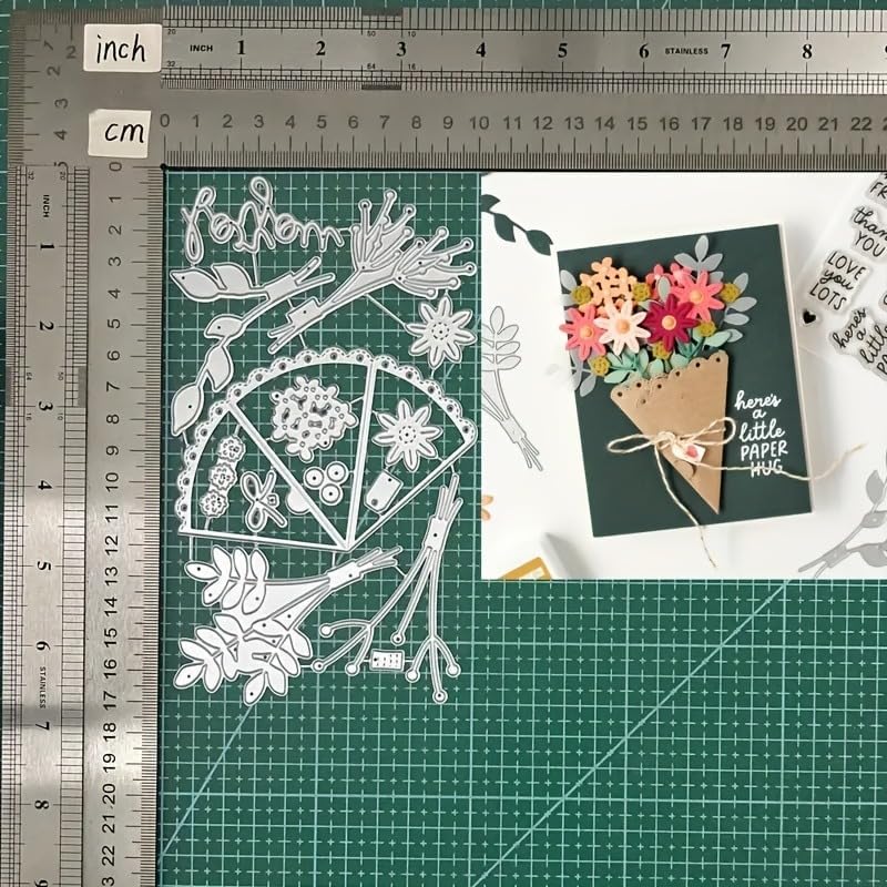 Flowers Metal Cutting Die for Scrapbooking - Cut Stencils for DIY Scrapbook Photo Album Decorative Paper Card, Card Making Supplies, Stencils & Crafting Die Cut (Bouquet in Hands 6.7 x 3.9 in)