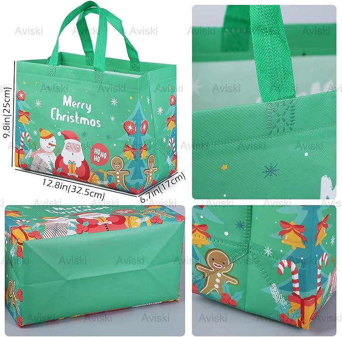 24PCS Christmas Tote Treat Non-Woven Gift Bags with Handles for Gifts Wrapping Shopping, Xmas Party Supplies, 12.8 * 9.8 * 6.7inch