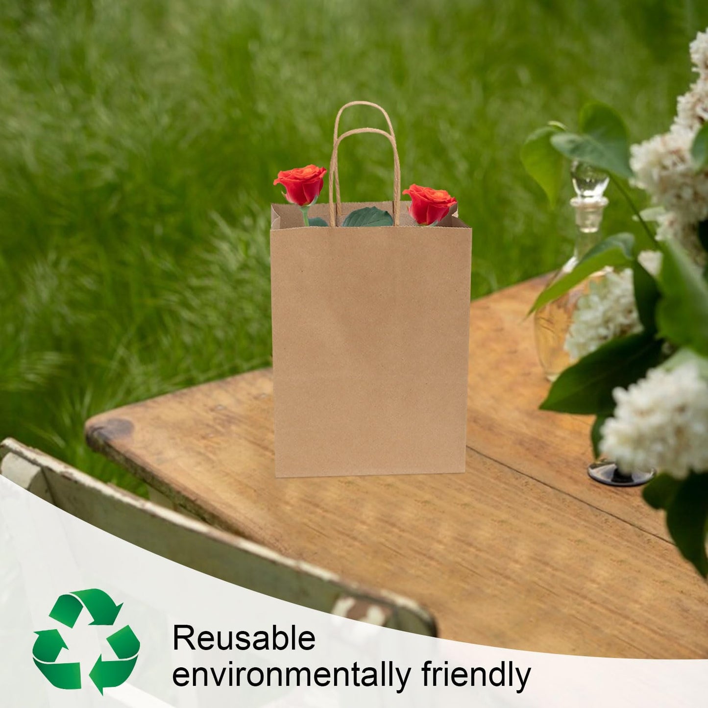 Joybe 300 Pack 5.95x3.25x8 Inch Small Brown Paper Bags with Handles Bulk, Kraft Paper Gift Bags for Birthday Party Favors Grocery Retail Shopping Business Goody Craft Sacks (Plain Natural, 300pcs)