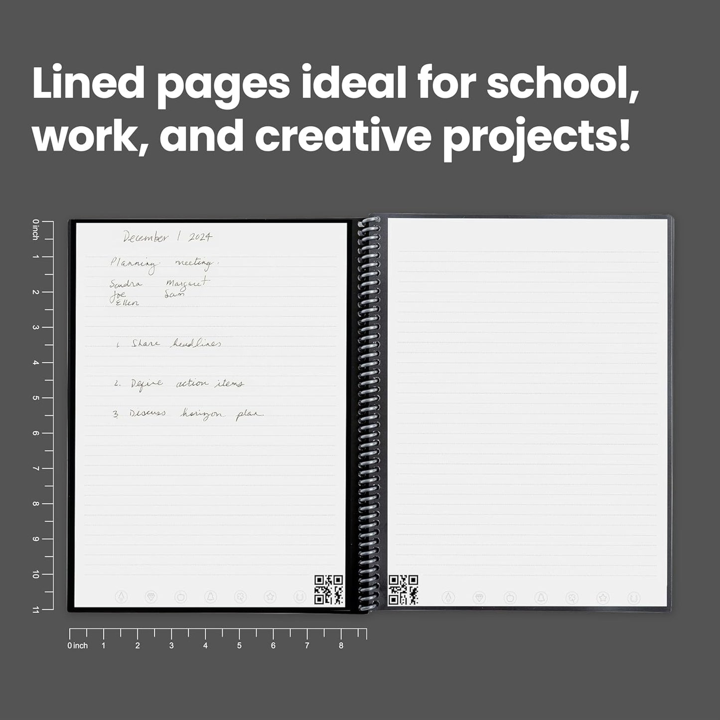Rocketbook Core Reusable Spiral Notebook, Letter Size 8.5x11, Gray - Lined Pages, App-Connected, Erasable, Durable Cover, Ideal for School, Work, and Creative Projects