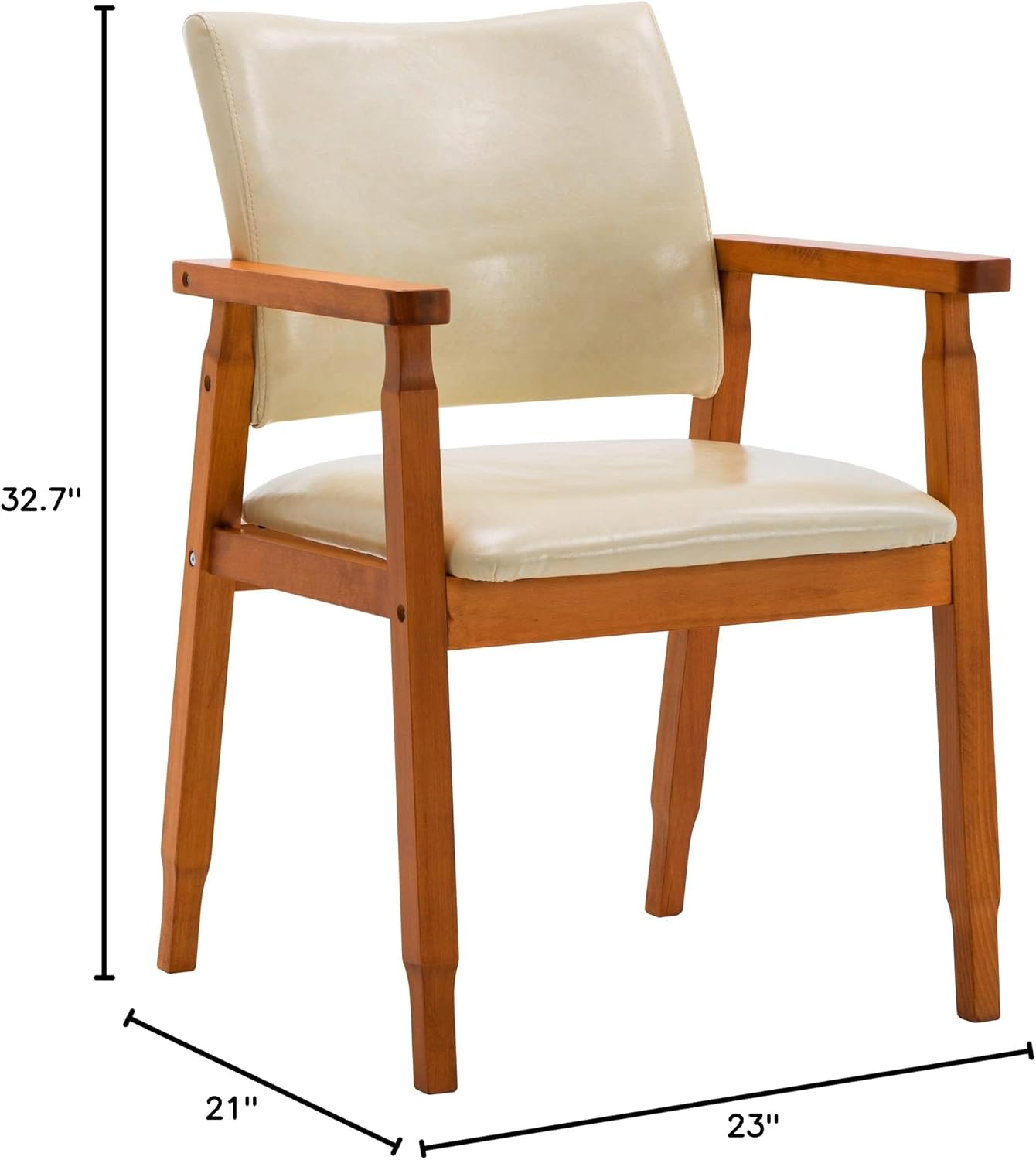 NOB Mid-Century Dining Side Chair with Faux Leather Seat in Beige, handrail Chair