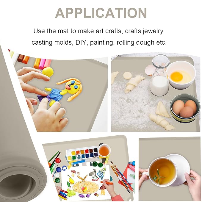 Silicone Placemats for Toddlers Thicker Version, Non-Slip Reusable Kids Placemats for Dining Table, Stain-Proof Baby Table Mat for Restaurants 6 Packs (Light Gray&Beige)