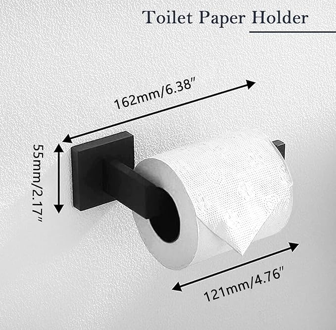 Bathroom Accessories Towel Bar Set: 20 Pieces Matte Black Bathroom Hardware Square SUS304 Stainless Steel - Wall Mounted Towel Rack&Toilet Paper Holder&Towel Ring and Towel Hook