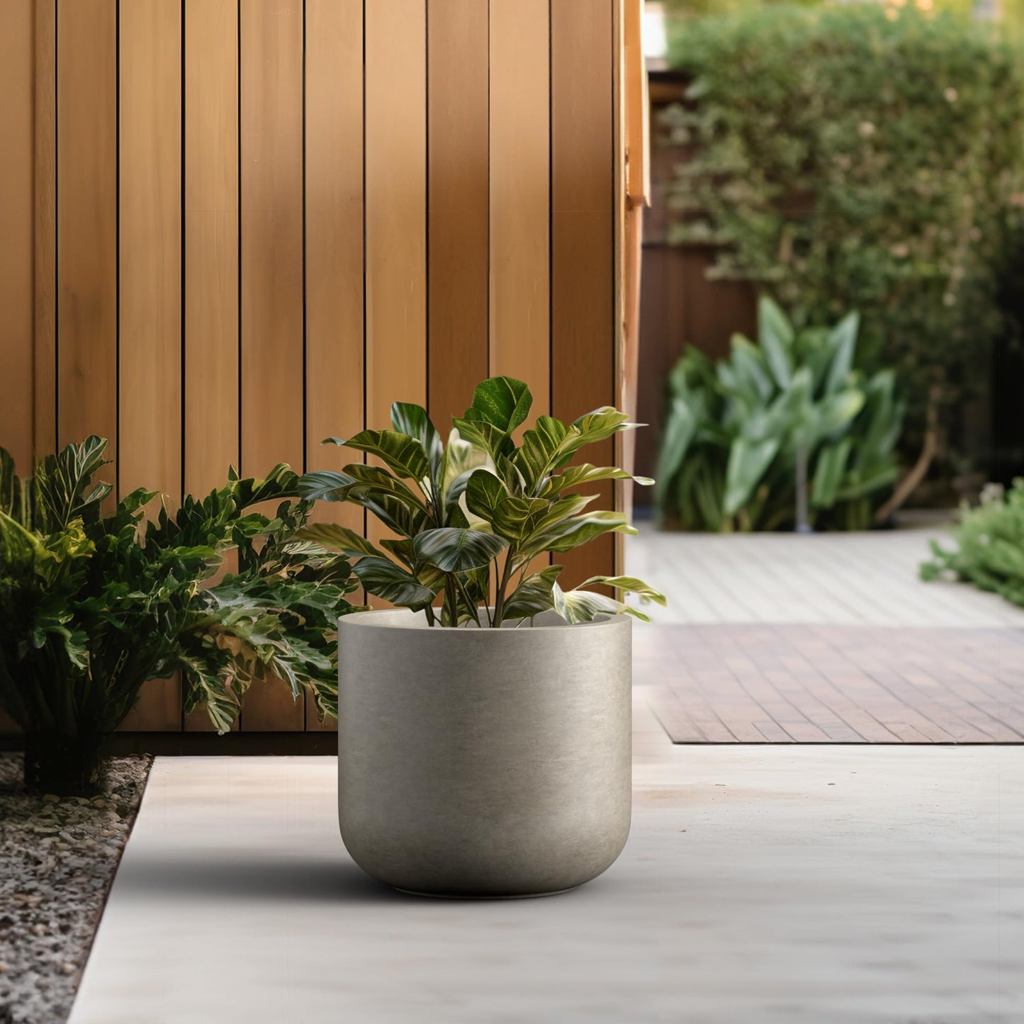 Kante Round Concrete Planter, 13.8 Inch Dia Classic-Style Large Pot with Drainage, Patina Concrete Finish with Painted Interior, for Indoor & Outdoor Plants, Home, Patio and Garden