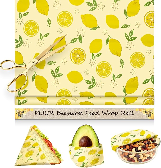 Reusable Beeswax Wraps For Foods, Cheese, Sandwich & Bread- 13 x 39'' Cut to Size - Eco-Friendly Food Storage Alternative to Plastic Wrap & Cheese Paper (Lemon Pattern001, 13x39'')