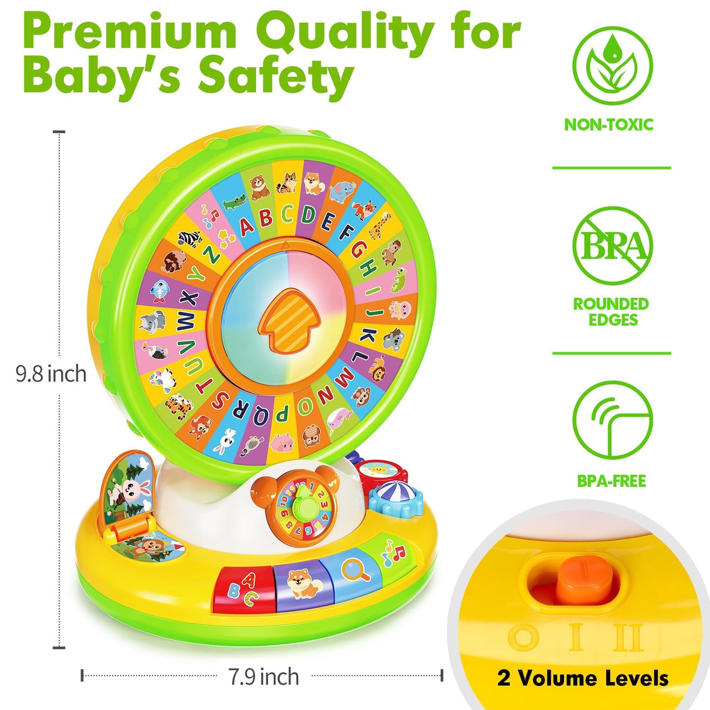 Learning Toys for 1 2 3 Year Old Boy Girl, Spin and Sing Alphabet Zoo with Sounds for Toddler 1-3, Educational Development Toy for Kid, Christmas Birthday Gifts for Baby 12-18 Months+