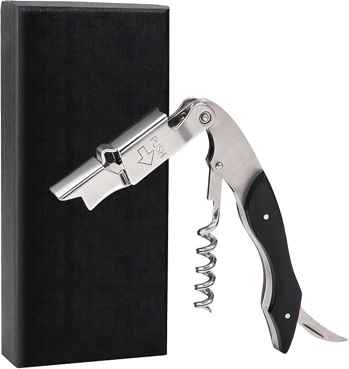Wine Opener, Wine key, Corkscrew, Wine Bottle Opener w/Foil Cutter and Cap Remover for Servers, Bartenders, Waiters, Sommelier, Wine lover (Ebony, Standard)