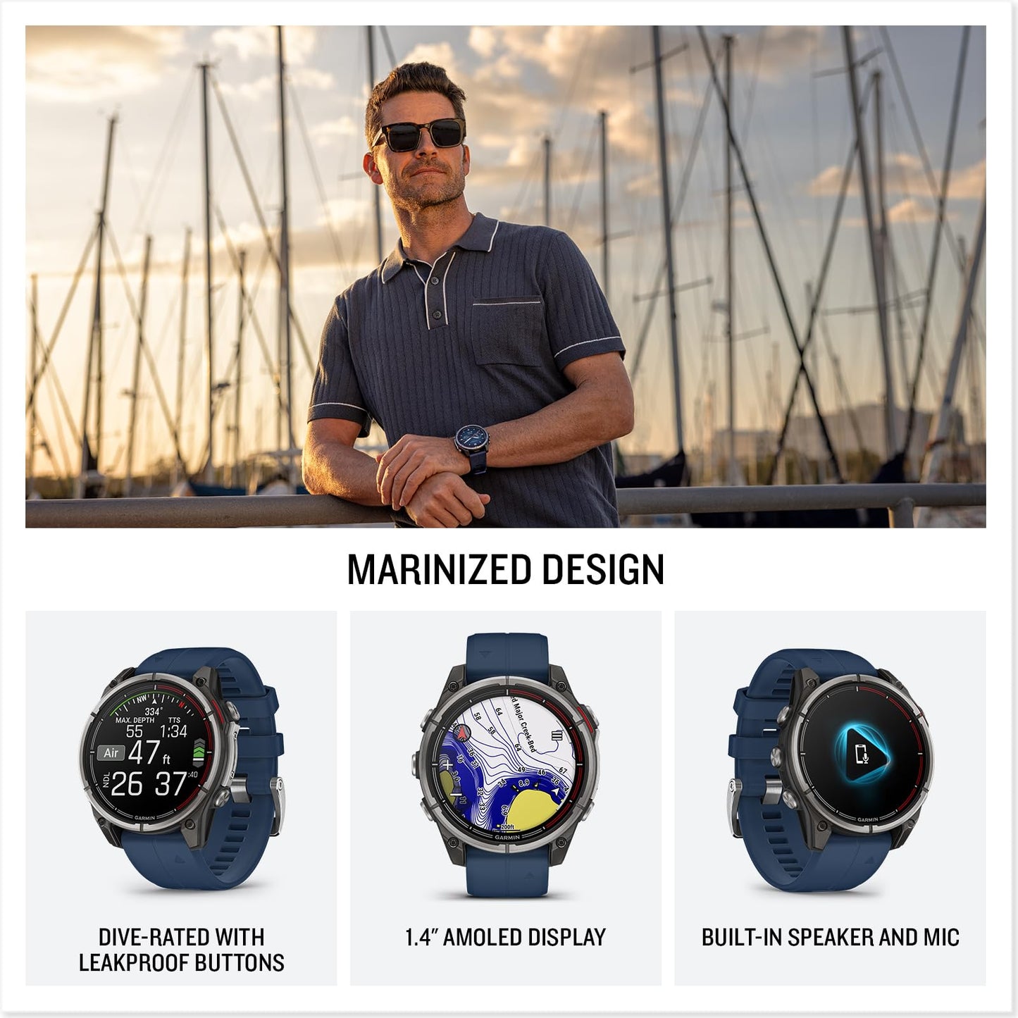 Garmin Quatix 8, 47 Mm, Marine Gps Smartwatch, Bright Amoled Display, Chartplotter Controls, Built-In Flashlight, 24/7 Health &