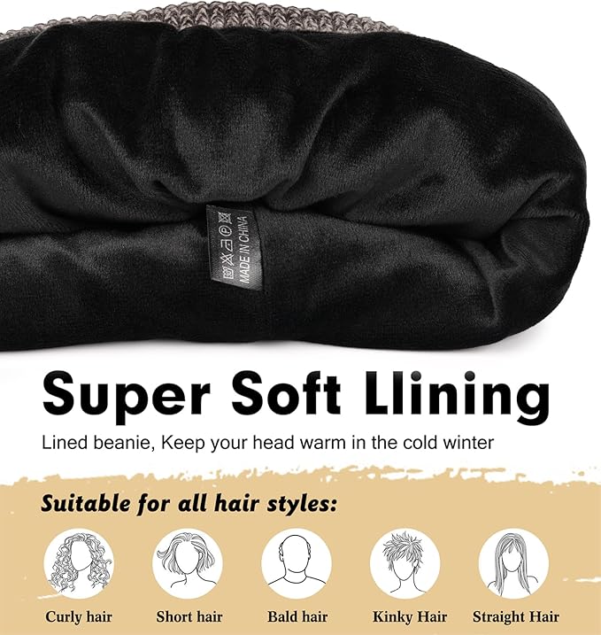 Wmcaps Winter Beanie for Men Women, Fleece Lined Beanie Soft Warm Knit Hat Ski Stocking Cuffed Cap