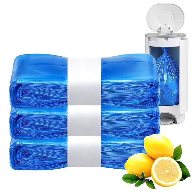 Compatible with Diaper Genie Pails Diaper Pail Refills | 3 Pack Lemon Scent Continuous Long-Roll Liner Refills | Leak-Resistant Odor-Control Disposal Bags for Baby | Easy Cut & Tie Design