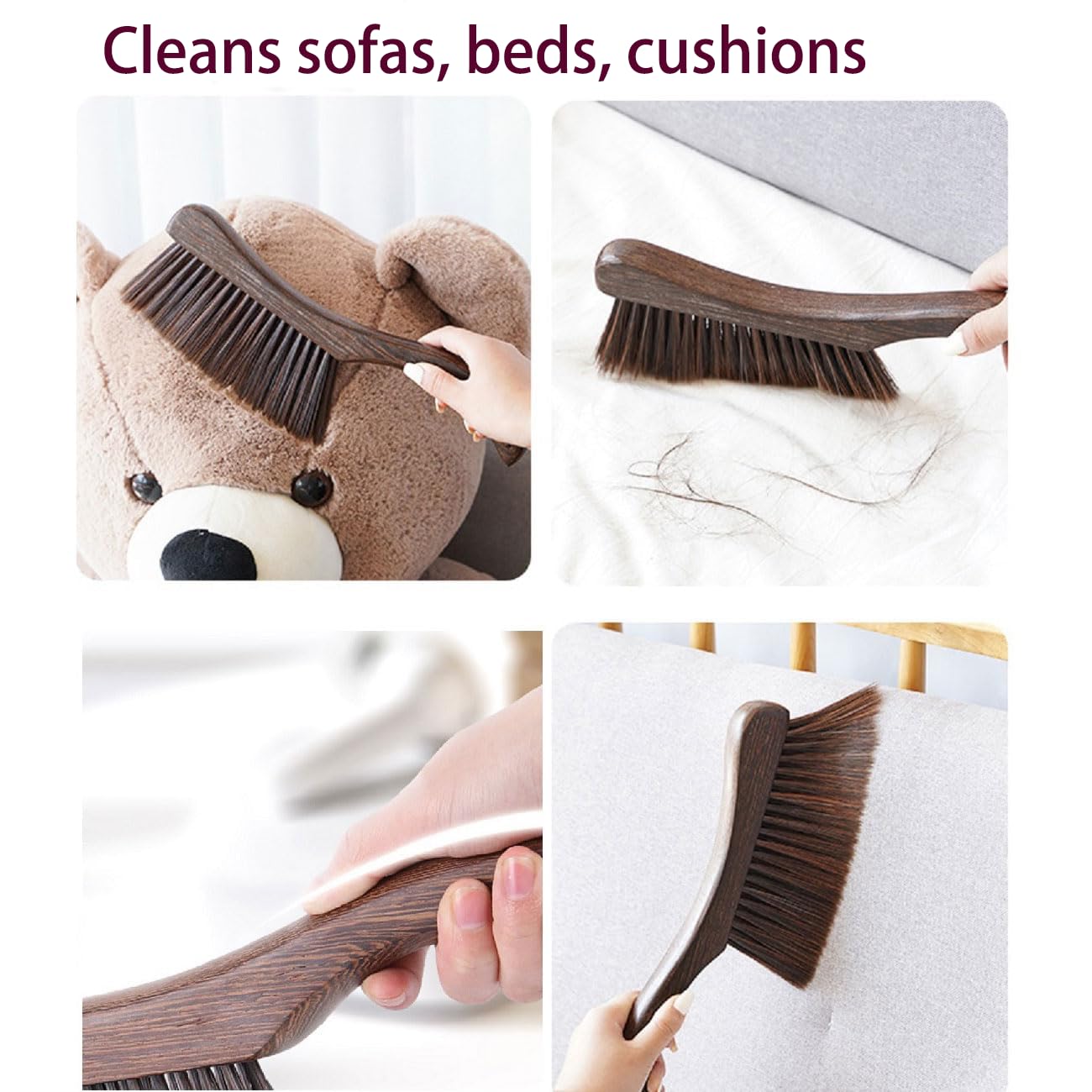 Hand Broom Brush, Dust Brush for Cleaning, Wood Block Hand Brush, Soft Bristle Cleaning Brush for Car Bed Furniture Clothes Garden Couch Draft (Curved Handle)