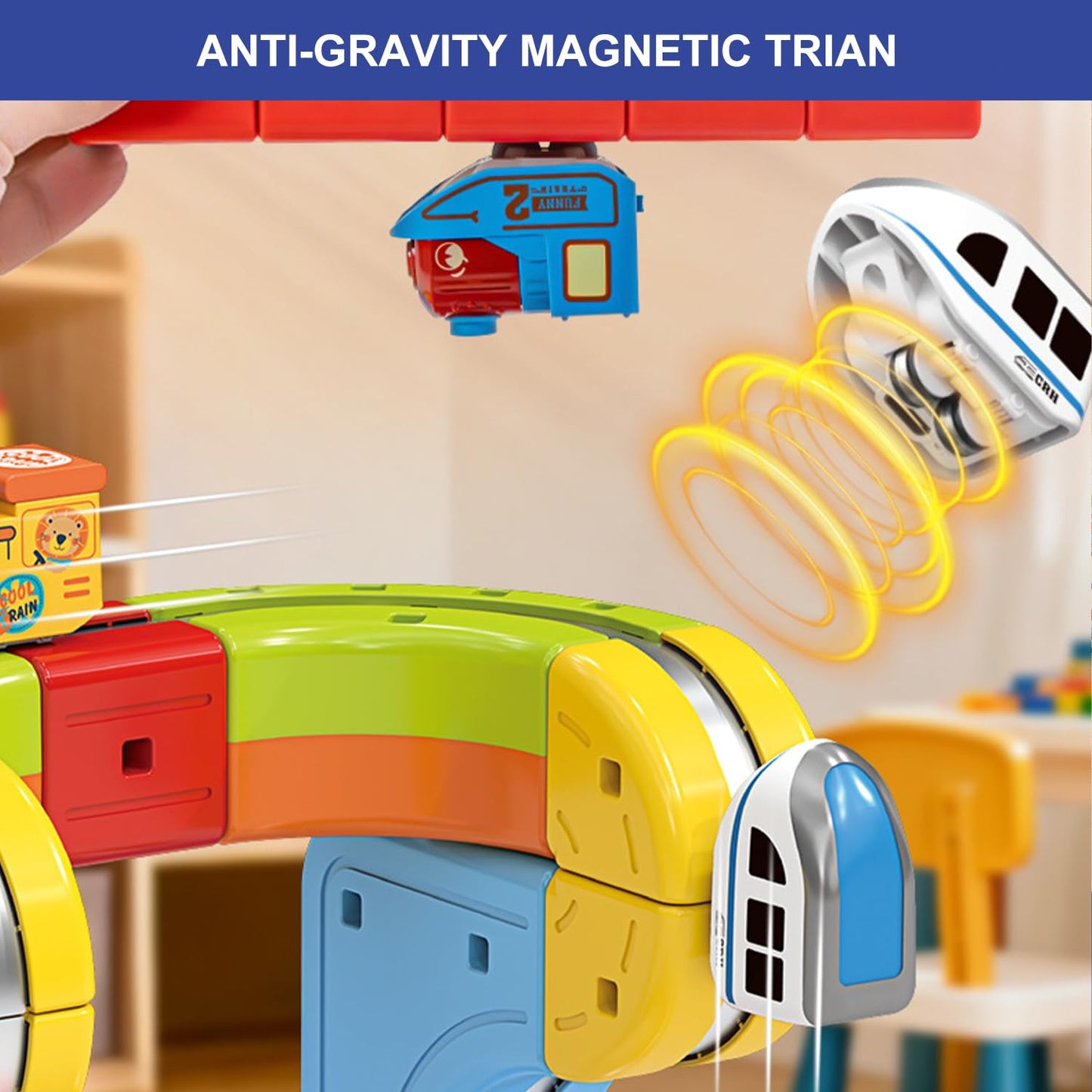 3D Infinity Track with Electric Train Set for Kids, Magnetic Monorail Cube Tracks, Magnet Railway Builder, Gravity Defying Rail Cubes Building Toy, DIY Anti-Gravity Flexible Race Track (Starter Set)