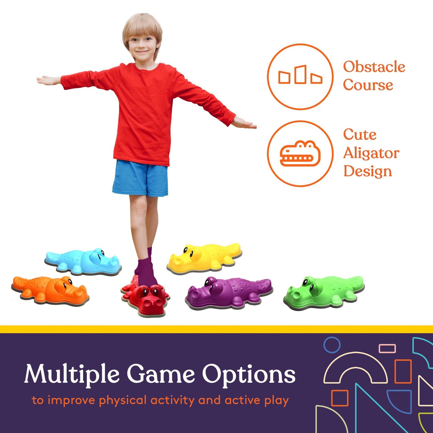 Special Supplies Stepping Stones for Kids - Indoor/Outdoor Play - Child Safe Rubber, Non-Slip Edging - Promotes Coordination, Balance, Strength- Set of 6 (Alligator)