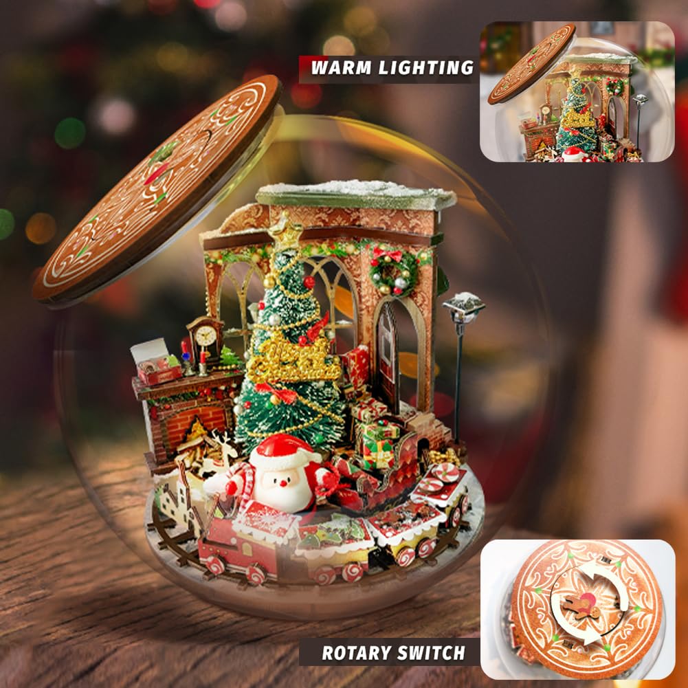 iiecrKiie Dollhouse Miniature DIY House Kit Creative Room with Furniture and Glass Cover for Adult to Building, Halloween/Home Decorations/Gifts for Family and Friends (SDXZ)