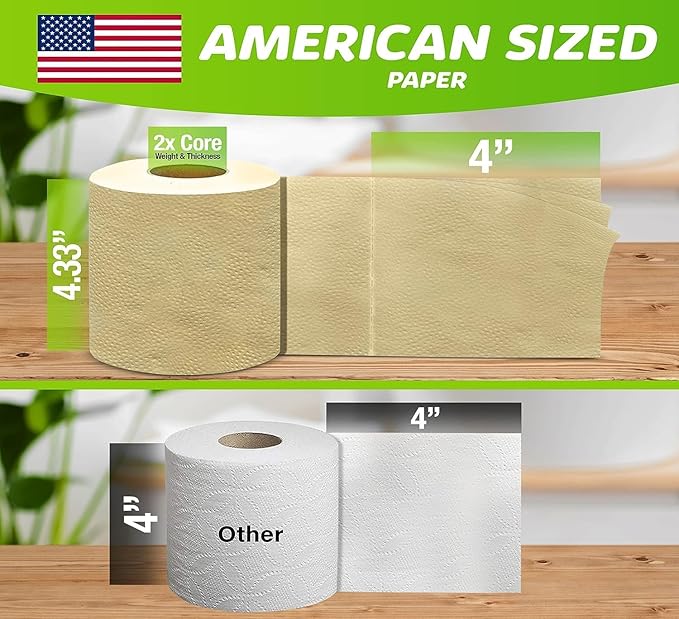 Premium Toilet Paper 6 Rolls, 3PLY & 350 Sheets | FSC Certified, Biodegradable, Unbleached, Chemical Free, Plastic Free, BPA Free, Septic Safe Toilet Tissue (6)